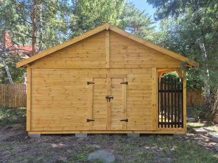 Domek narzedziowy JAN III 3x5 m z drewutnia i lamelami BLANCA