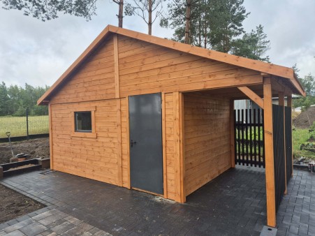 Domek narzedziowy JAN IV 3x6 m z drewutnia i lamelami BLANCA